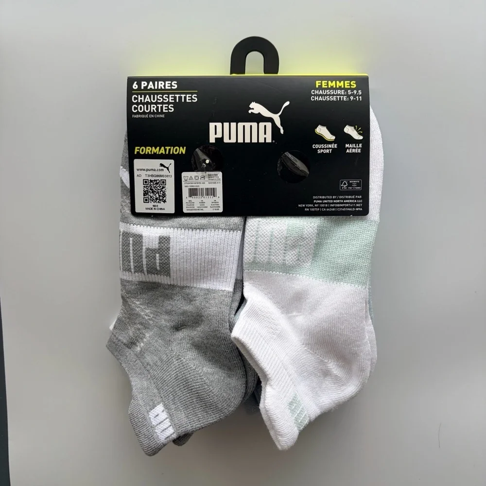 Puma women’s low cut socks black 6 pack size 5-9.5 white gray blue green